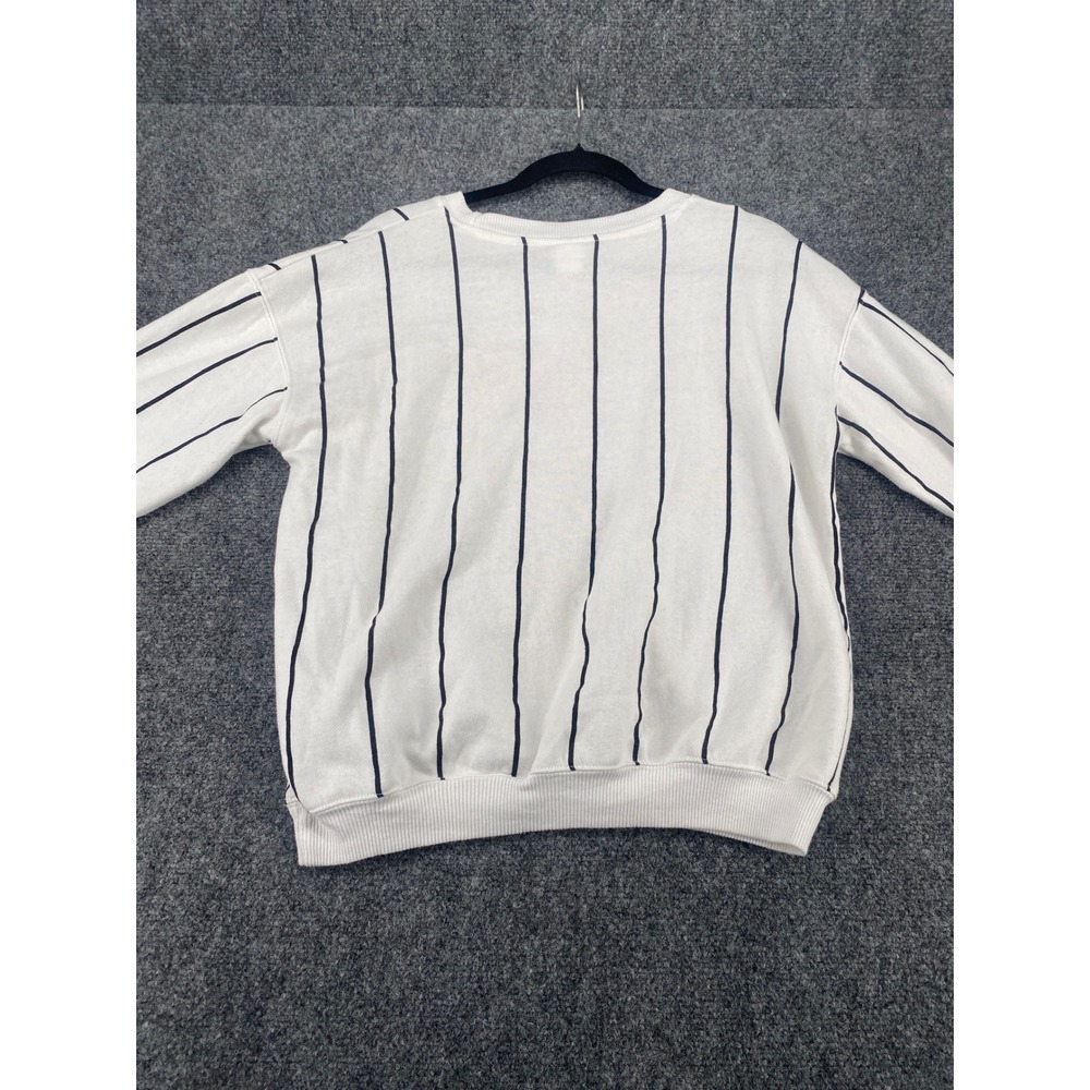 Peanuts Snoopy Graphic Sweatshirt Womens Medium White Pinstripe Pullover 2900 - Picture 3 of 9